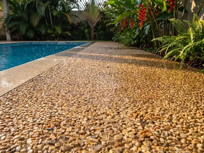 Borda de piscina com piso drenante permeável e antiderrapante Hazzin